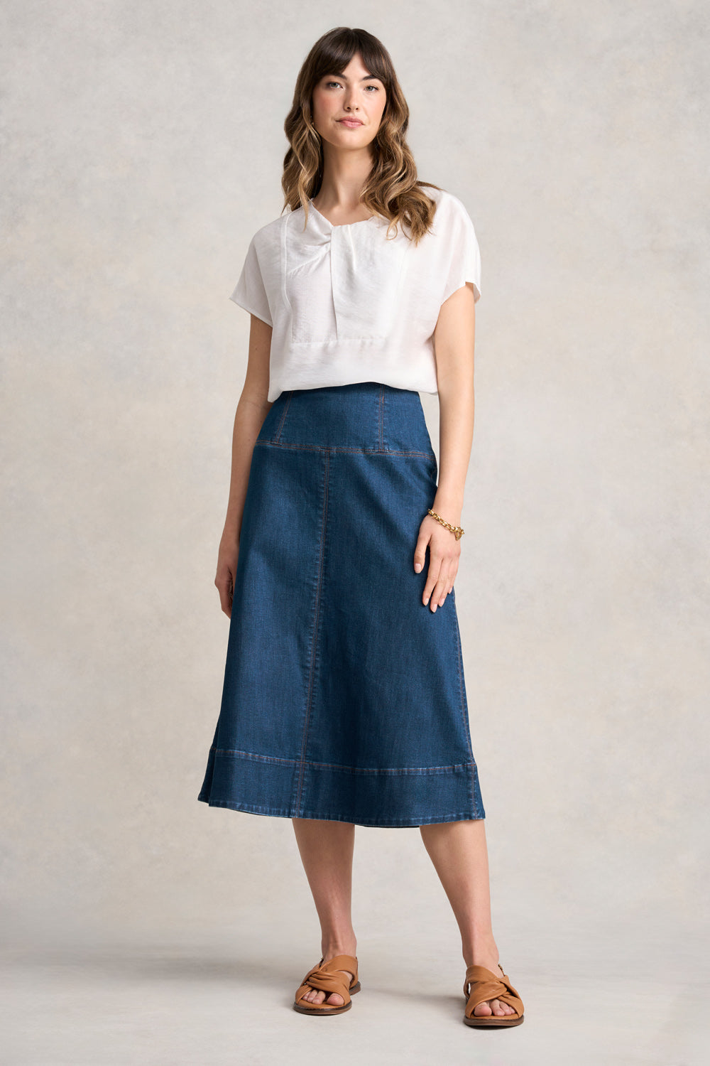 Stitch Detail Denim Skirt - Mid Wash Denim