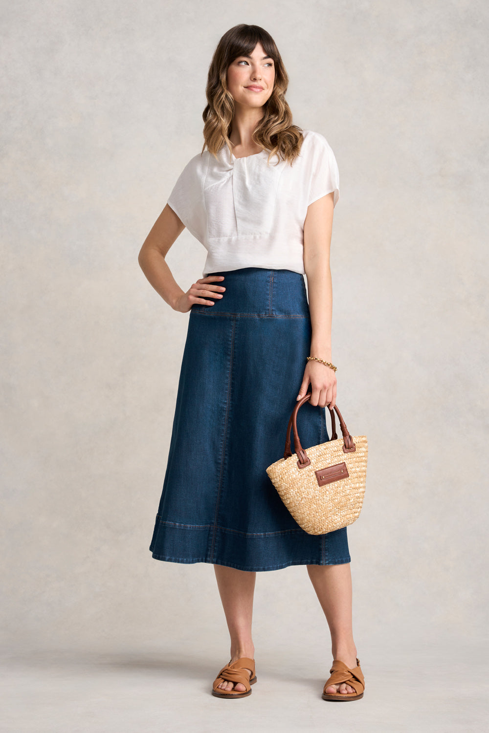Stitch Detail Denim Skirt - Mid Wash Denim
