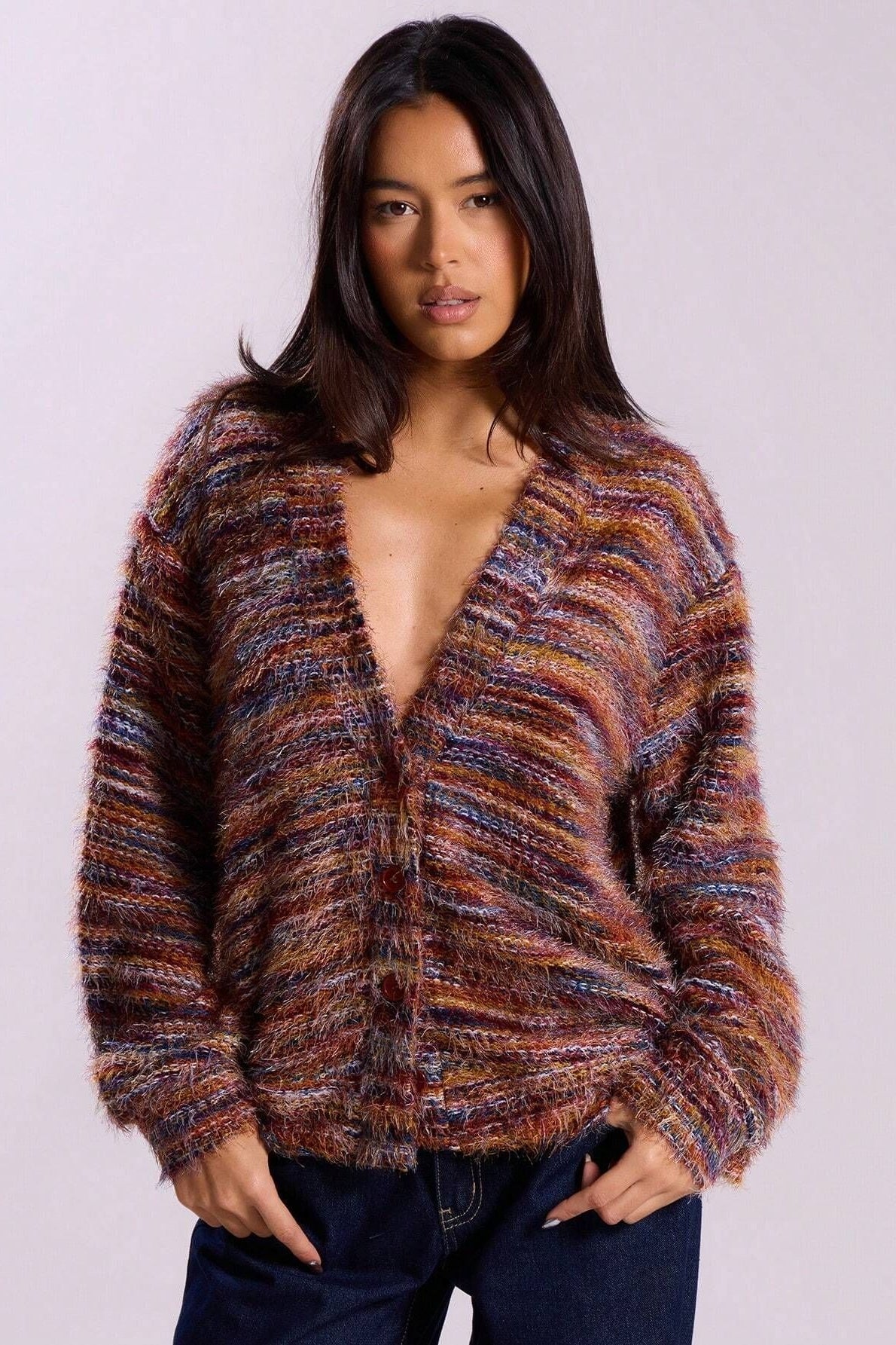 Color Blocked V Neck Cardigan