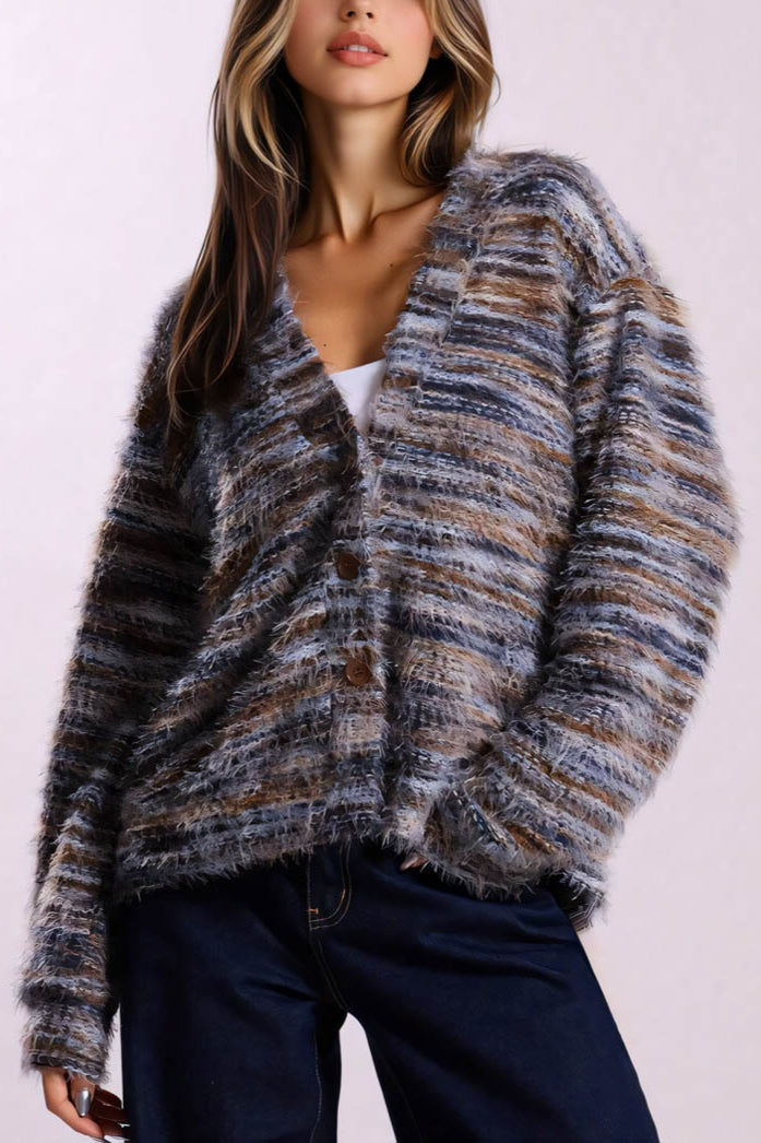 Color Blocked V Neck Cardigan